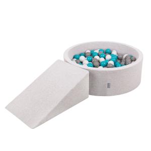 KiddyMoon Игровая площадка из пены ППЗП-ОК30Д-112 с шариками светло-серый: серо-бело-бирюзовый бассейн 200/танкетка Л