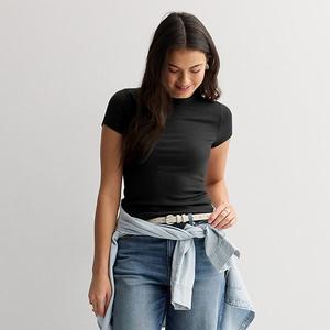 Джемпер с коротким рукавом и ребристым воротником-гольф для подростков So, Black Luxe