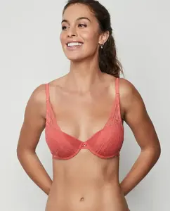 Бюстгальтер пуш-ап на косточках с глубоким вырезом Selmark, коралловый