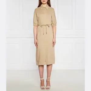 Льняное платье с поясом Marc Cain, бежевый