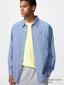 Рубашка-куртка из шамбре Uniqlo, 61 blue