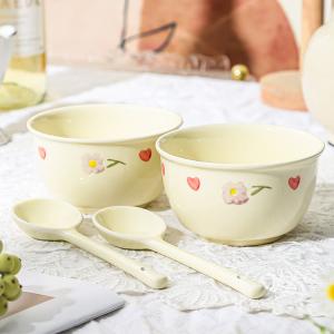 WEIMINGNUO Стильная рисовая пиала для дома в садовом стиле, новая модель 2024, маленькая чаша для Instagram, высокая эстетическая ценность, Wisteria Flower 2 чаши 2 ложки