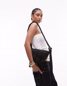 Сумка через плечо из стеганого нейлона Topshop Callie scoop черного цвета