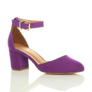 Туфли из искусственной замши на среднем блоке с ремешком на щиколотке, 2 части каблука AJVANI, фиолетовый