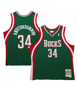 Мужская баскетбольная майка Giannis Antetokounmpo Hunter Green Milwaukee Bucks 2013/14 Hardwood Classics Swingman Mitchell & Ness