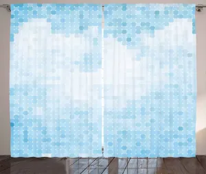 Штора ABAKUHAUS Светло-голубая рустикальная, с синей квадратной мозаичной сеткой, универсальные ленточные шторы для гостиной с петлями и крючками, 280 x 225 см, светло-голубой с белым Abakuhaus