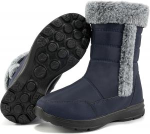 Женские зимние сапоги FUDYNMALC: водонепроницаемые легкие сапоги средней длины 2025 года с теплой меховой подкладкой и молнией для улицы, Dark Blue