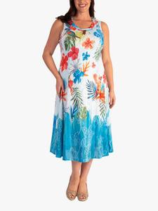 Тропическое жаккардовое безрукавное платье с сеткой chesca, White/Azure