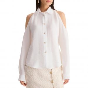 Chanel Женская рубашка бежевого цвета с умеренным воротником