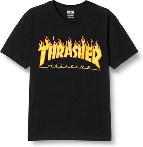 Мужская футболка с коротким рукавом и принтом Slasher TH91130 / FLAME (логотип бренда) Классическая модель Thrasher, черный