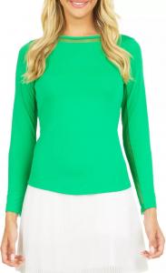 Ibkul Женская сетчатая футболка с круглым вырезом с длинными рукавами, зеленый