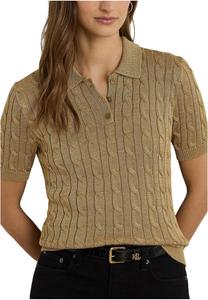 Свитер Lauren Ralph Lauren Women's Metallic Cable-Knit Polo Sweater, Relic Gold Metallic