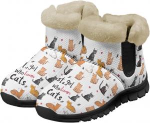 Сапоги женские и мужские зимние классические милые мягкие утепленные флисом теплые и удобные домашние нескользящие Dajingkj, Girl Loves Cats Black