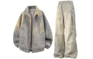 Повседневная спортивная одежда унисекс с воротником стойкой, утепленная и с флисовой подкладкой X1617, top серый puffer jacket+оранжевый fleece-lined pants