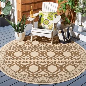 Ковер SAFAVIEH, 201 x 201 см, Courtyard Collection Round Natural / Brown CY3040 для помещений и улицы, водонепроницаемый, легко чистится, для патио, заднего двора, прихожей