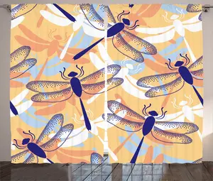 Штора ABAKUHAUS с изображением животных в деревенском стиле, узор Стрекоза, бохо, присборенная штора из тесьмы для спальни с петлями и крючками, 280 x 175 см, разноцветная
