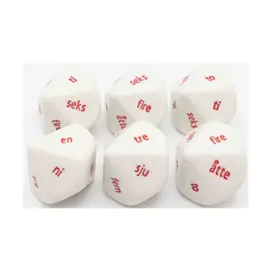 d10 20-миллиметровые игральные кости с числами 1–10 — норвежские слова (6), Dice - Foreign Language Dice