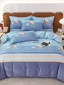 MIDO HOUSE Комплект постельного белья 1,5-спальный, 4 предмета, простыня 200x230 см, пододеяльник 200x230 см, наволочки 48x74 см, плотный начес, цвет тысячелистник синий