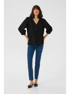 Kaffe Блузка с длинными рукавами KAlui, стандартный крой, черный, темно-синий с контрастной отделкой