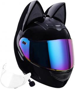 Шлем мотоциклетный BYGMWEP с кошачьими ушками, черный