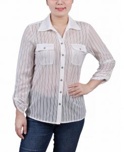 Трикотажный топ petite с длинными рукавами и выгоревшим язычком NY Collection, белый