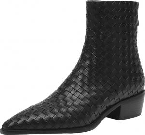 Женские ручные ботинки из цельной коровьей кожи с квадратным носком и плетеным дизайном на высоком каблуке, осень-зима, современная мода Generic, New5