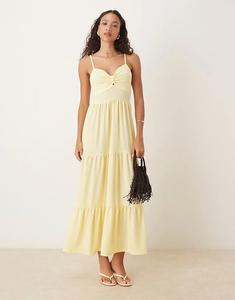 Многоярусное платье макси JDY светло-желтого цвета