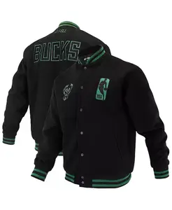 Мужская и женская черная бейсбольная куртка на молнии с логотипом Milwaukee Bucks из коллекции Man Shadow FISLL