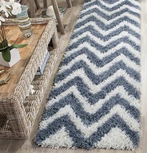 Ковер-дорожка SAFAVIEH, 69 x 183 см, коллекции Chevron Shag - Ivory & Blue, ручной работы, идеально для помещений с высокой проходимостью в гостиной, спальне (SG250A)