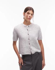 Вязаный кардиган ARKET из альпаки с короткими рукавами светло-серого цвета