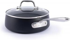 All-Clad HA1 Expert Hard Anodized антипригарный сотейник с крышкой 2,4 л, эргономичная ручка Stay-Cool, для посудомоечной машины, для духовки до 175°C, для всех плит, включая индукционные, черный