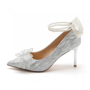 Туфли на тонком каблуке высотой 8 см для женщин AGSDON, Silver 8Cm