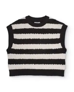 Вязаный жилет для девочки в черно-белую полоску Tuc tuc