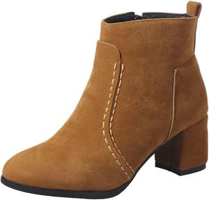 Женские ботильоны VOKLIN с закругленным носком, массивным средним каблуком, праздничным дизайном, на мягкой подошве из искусственной замши, с боковой молнией, короткие праздничные ботинки, Brown Tan-Velvet Lined