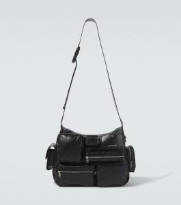 Кожаная сумка-почтальон Superbusy Balenciaga, черный