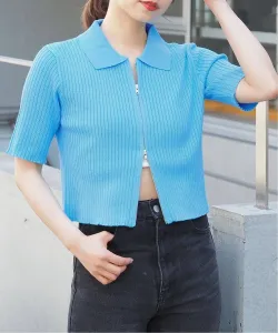 tiptop/Топ с двойной молнией и короткими рукавами в рубчик