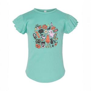 Футболка с рисунком и коллажем на Хэллоуин для малышей с развевающимися рукавами The Juniper Shop, цвет Seafoam