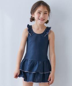 Школьный купальник для девочек с защитой от УФ-излучения и отдельными оборками Devirock, цвет 004-Navy-Purple