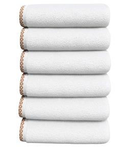 Набор из 6 полотенец для рук с декоративной каймой из быстросохнущего хлопка Linery & Co, White / clay