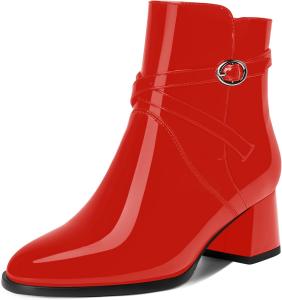 Женские ботинки AMBELIGHT с пряжкой, для путешествий, с круглым носком, наружной лакированной кожей, ремешком на щиколотке, на устойчивом низком каблуке 2 дюйма, Red