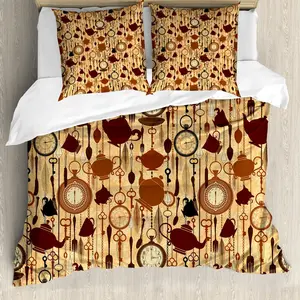 Пододеяльник ABAKUHAUS Чаепитие, для завтрака/бранча, с защитой от клещей, подходит для аллергиков, с наволочками, 200 x 200 см - 80 x 80 см, коричневое красное дерево