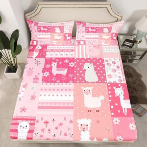 Erosebridal Комплект постельного белья Alpaca с розовым декором, клетчатым принтом в стиле буффало, лама, кавай дикие животные, геометрический цветочный узор, Pink