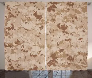 Шторы ABAKUHAUS Brown Rustic Curtain, узор Desert Marpat Camo, универсальные ленточные шторы для гостиной с петлями и крючками, 280 x 175 см, цвет: бледно-коричневый с корицей Abakuhaus