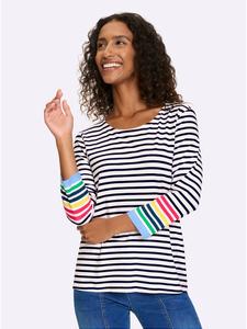 Рубашка с рукавами 3/4 в полоску цвета экрю и темно-синего цвета Heine