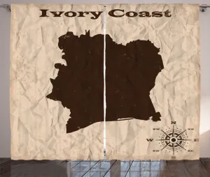 Штора в деревенском стиле ABAKUHAUS Кот-д’Ивуар, мятая бумага, карта, присборенная штора из тесьмы для спальни с петлями и крючками, 280 x 225 см, цвет темно-коричневый, бледно-горчичный Abakuhaus