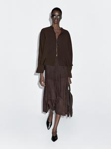 Рубашка с воротником-стойкой и передним швом Massimo Dutti, коричневый