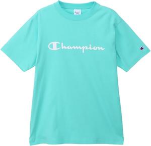 Мужская футболка Champion с коротким рукавом и круглым вырезом, 100% хлопок, логотип с надписью, резиновый принт, C3-X358, светло-голубой/зеленый