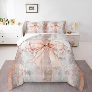 Erosebridal Комплект постельного белья Queen в стиле акварель с абстрактным фантазийным принтом и бантами, деревенский декор для комнаты, Pale Orange