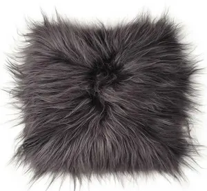 Подушка на стул из овчины, подушка на сиденье, антрацитово-серый, 37 x 37 см, натуральная овчина