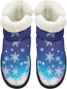 Женские зимние ботинки KEIAHUAN, утепленные ботильоны с меховой подкладкой, легкие и удобные уличные ботинки на плоской подошве, Blue Snowflake